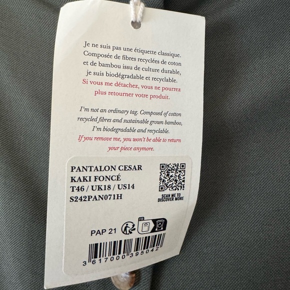 Sezane Women's NWT Cesar Olive Wide Leg trousers - Picture 5 of 8